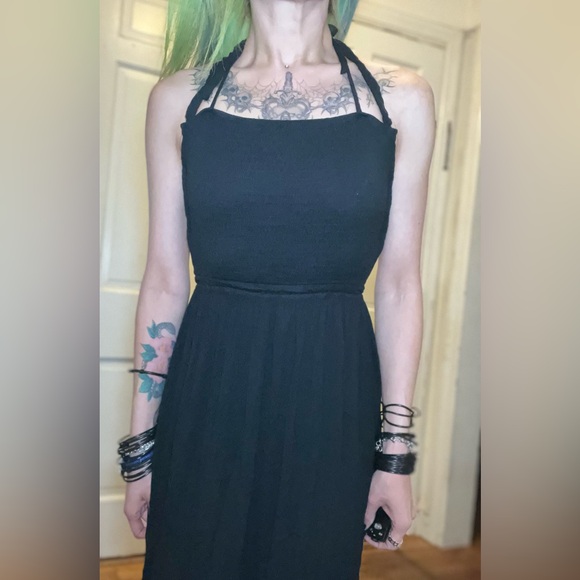Black maxi straps ruffle detail dress size M 8/10 by R. Vioimos gothic essential - Picture 4 of 5